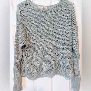 Rewind Women's Blue Open Knit Sweater Top Lace Tie Sleeve Details